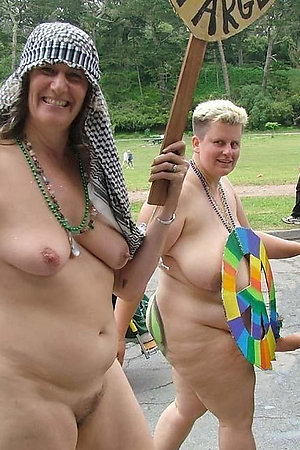 Public nudity competition with an older women