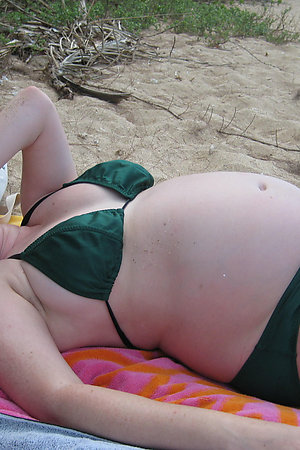 Pregnant nudist teens naked on beach